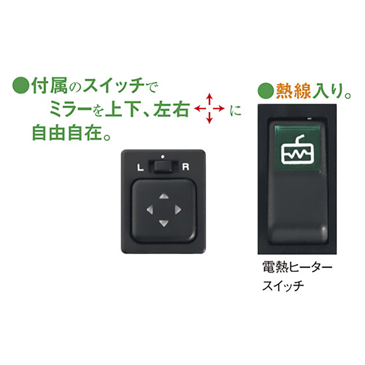 電動ミラーDC24V トラック用 電熱ヒーター付 曲面 クロムメッキ