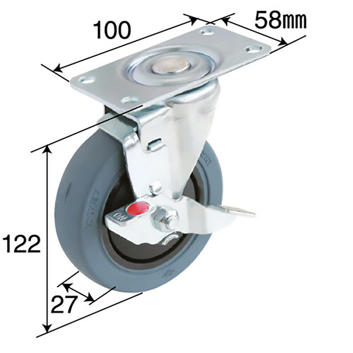 キャスター 台車用 微音タイプ ベアリング入 φ100mm 耐荷重60kg 自在輪・ストッパー付