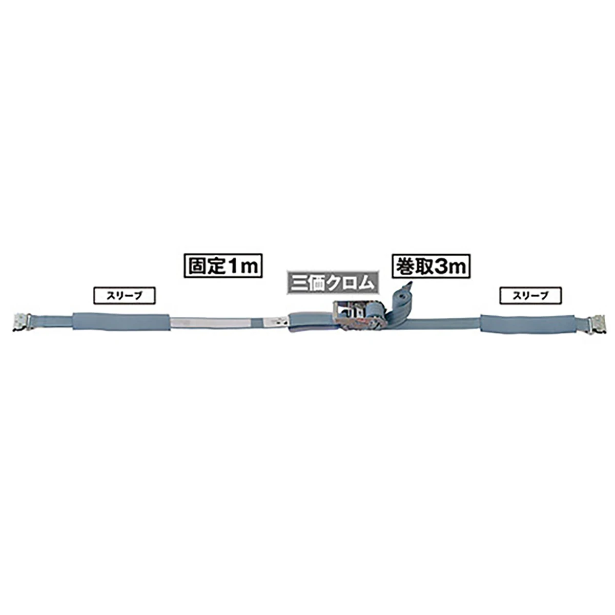 ベルト荷締機 ラッシングベルト JIS 巾50 固定1m 巻取3m Eクリップ