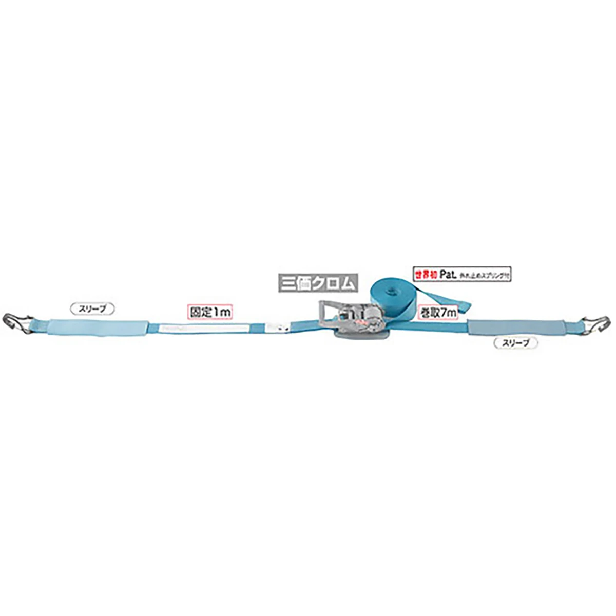 ベルト荷締機 ラッシングベルト JIS 巾50 固定1m 巻取7m Jフック スプリング付