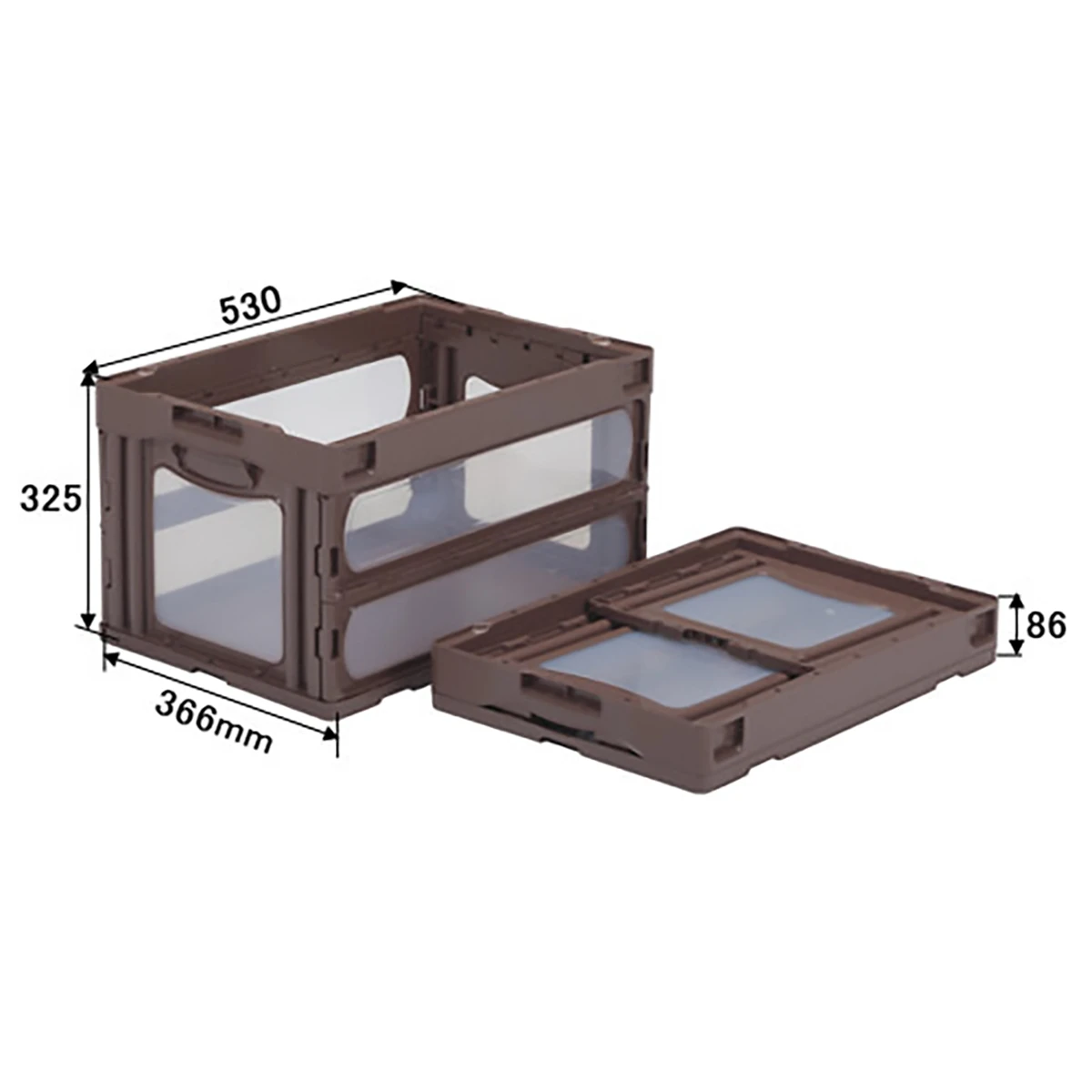 コンテナー 折りたたみ式 フタ無 透明/茶 5ヶセット