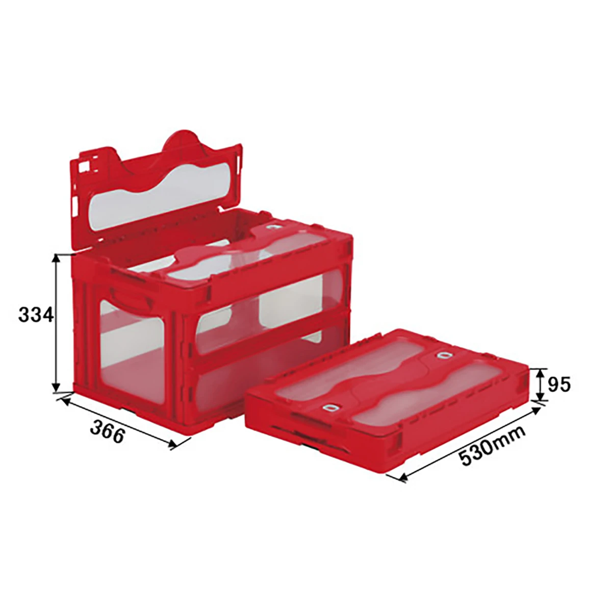 コンテナー 折りたたみ式 フタ有 透明/赤 5ヶセット