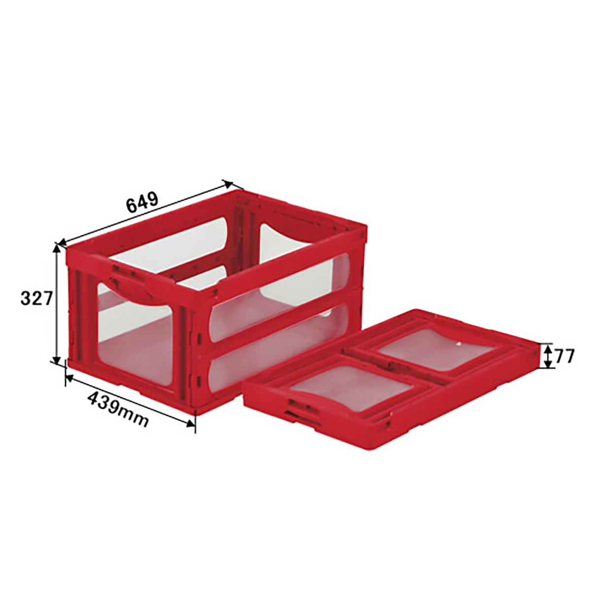 コンテナー 折りたたみ式 フタ無 透明/赤 5ヶセット