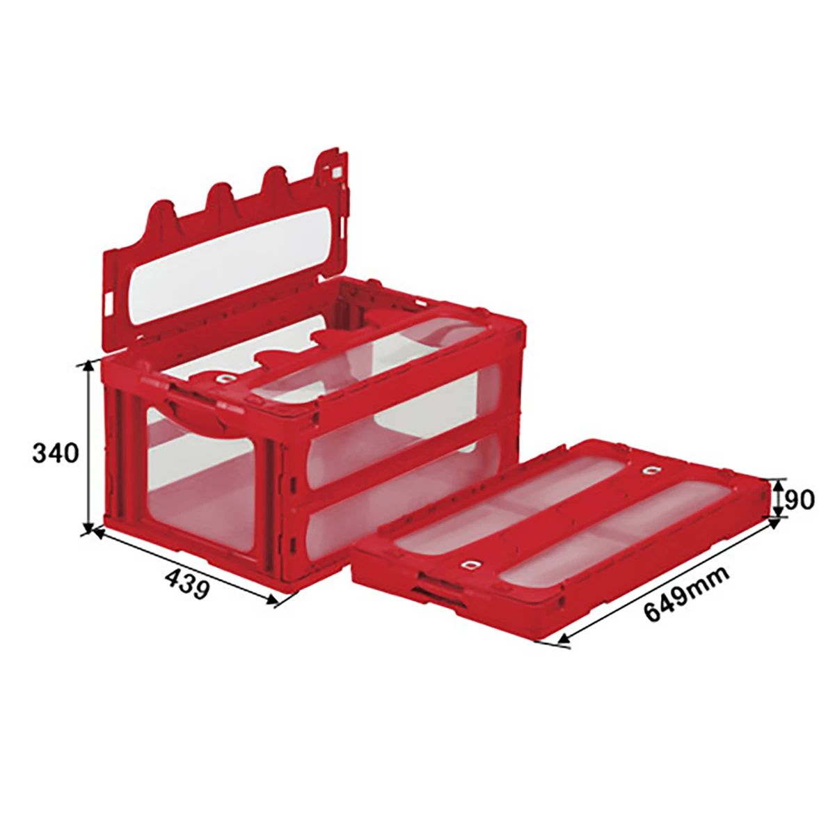 コンテナー 折りたたみ式 フタ有 透明/赤 5ヶセット