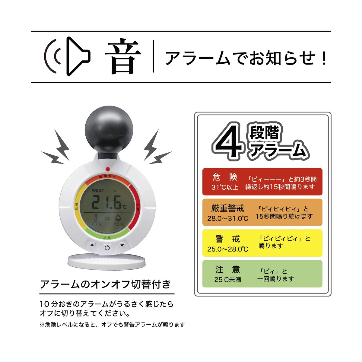 黒球式熱中症指数計 4段階アラーム