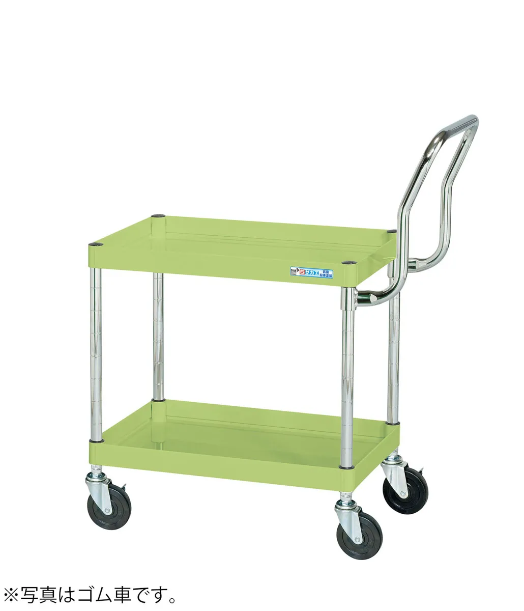 ツールワゴン 取っ手付き 中量2段 エラストマー車