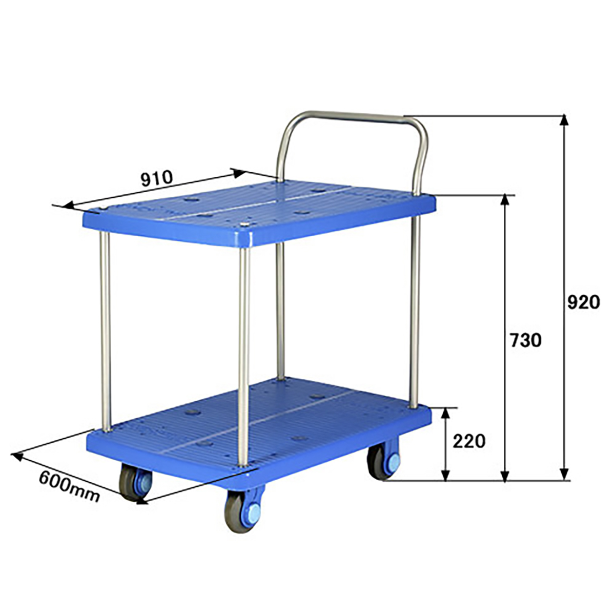 公式】パーマンショップ-2段台車 プラスチック 300㎏ 静音タイプ: 物流
