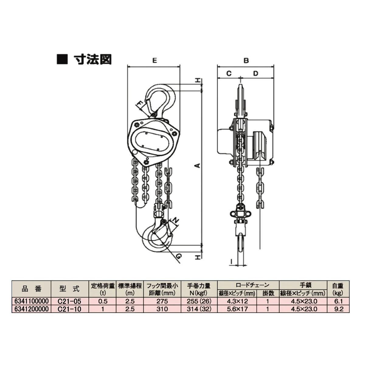 手動式チェーンブロック 0.5ton