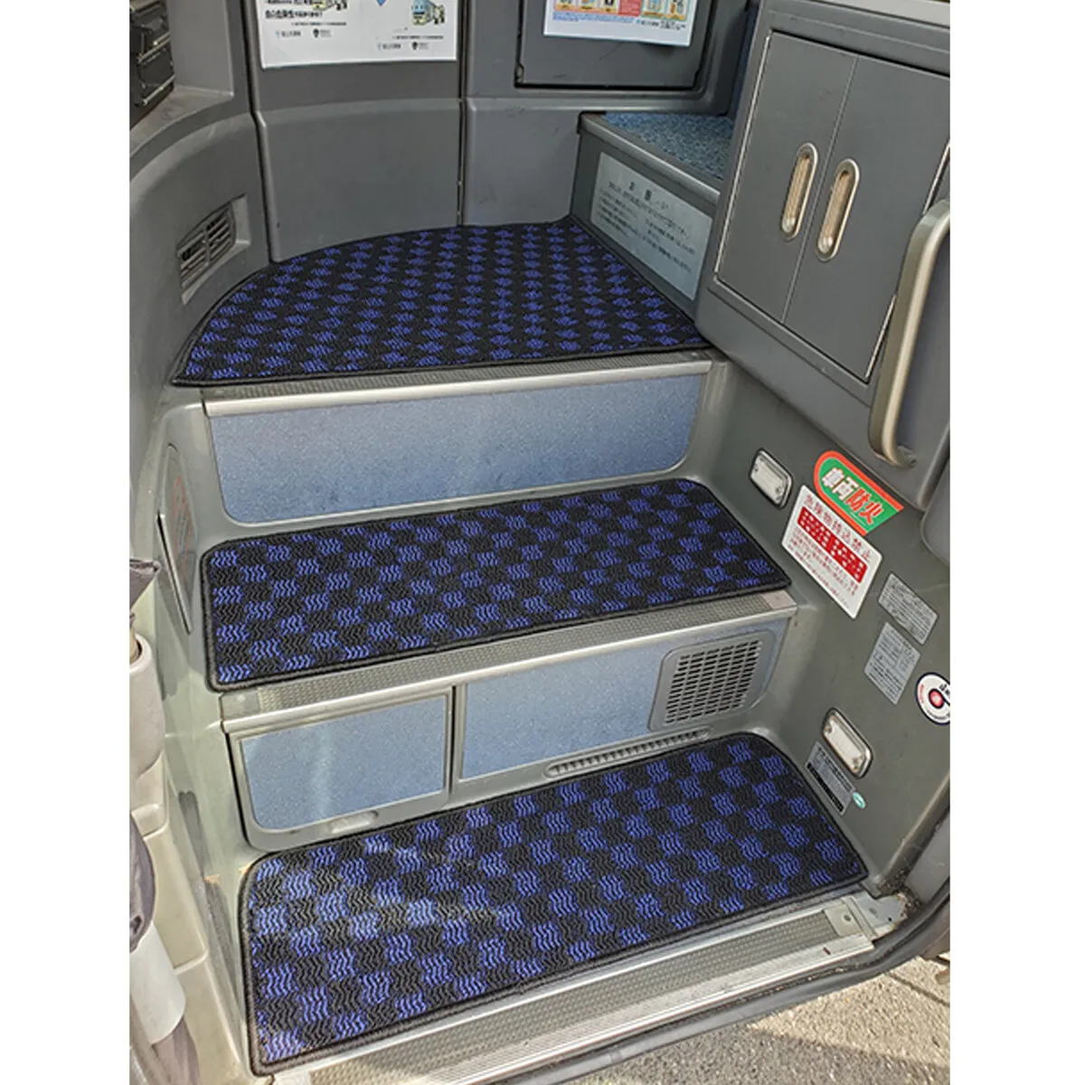 階段用マット 3点セット 大型バス用 裏ゴムスパイク加工 青・黒