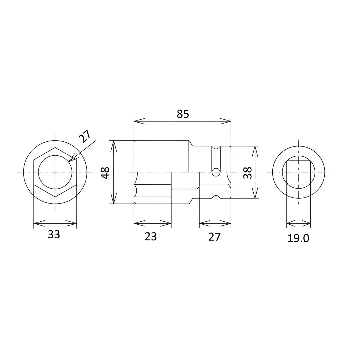 インパクト用セミロングソケット 33mm 差込角19mm