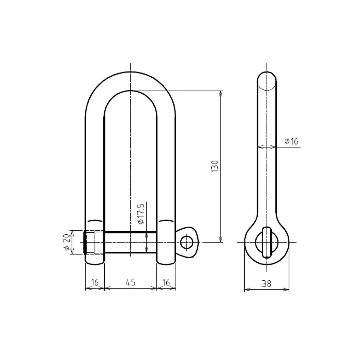 強力長シャックル 16×130mm 2.5ton