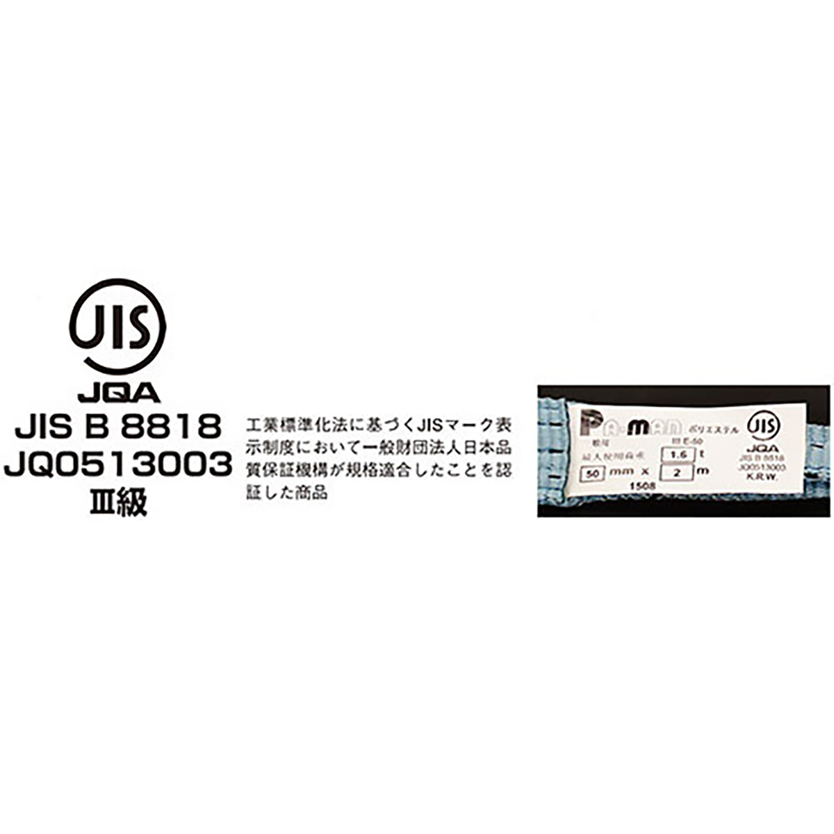 ポリベルトスリング JIS III級 巾50mm 2.5m 1本