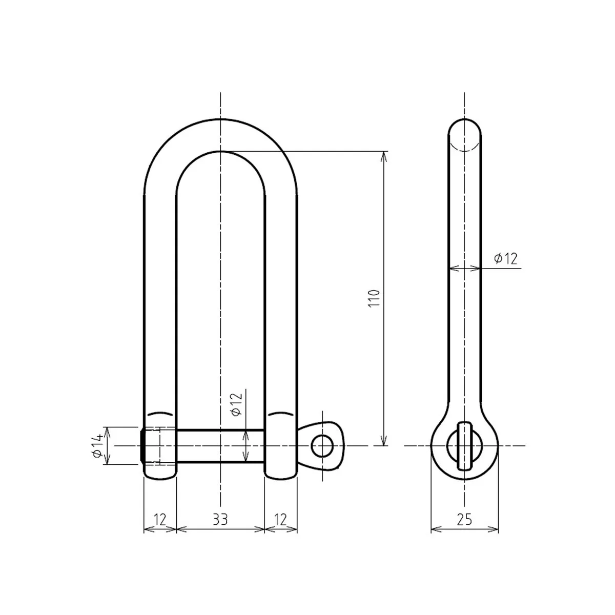 強力長シャックル 12×110mm 1.25ton