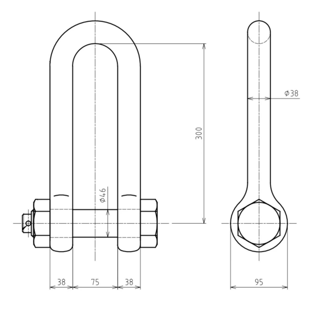 公式】パーマンショップ-強力長シャックル 38×300mm 20ton: 運搬固定具・荷締関連｜トラック用品、大型車・物流用品通販サイト