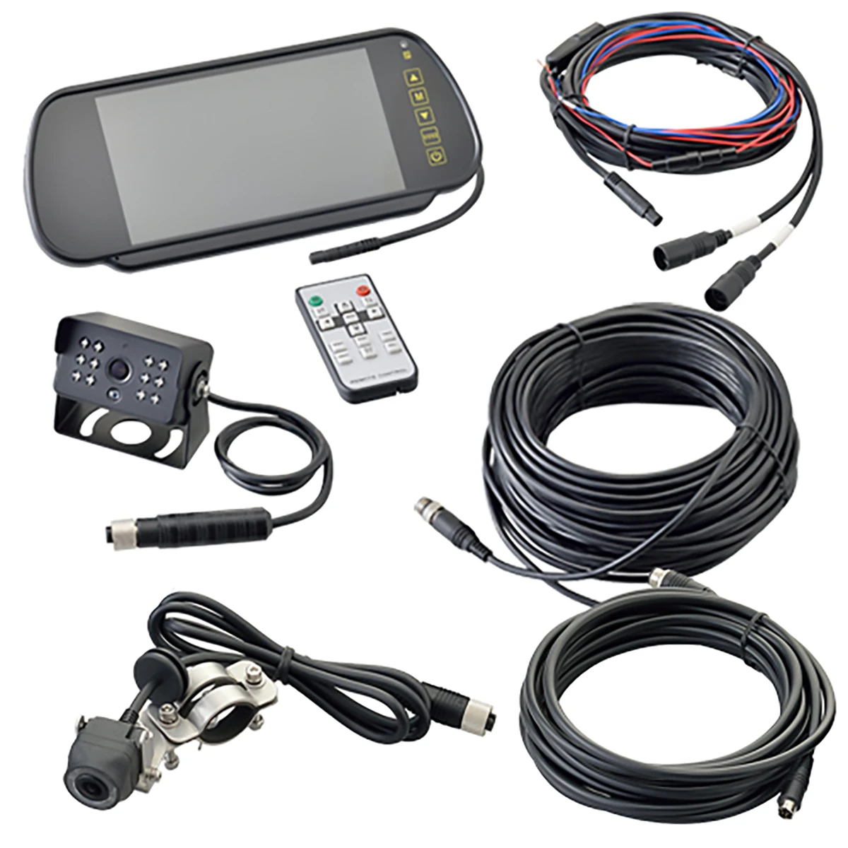 バックカメラ サイドカメラ付 カラー ルームミラーモニタータイプ DC12～24V 延長ケーブル25m付属