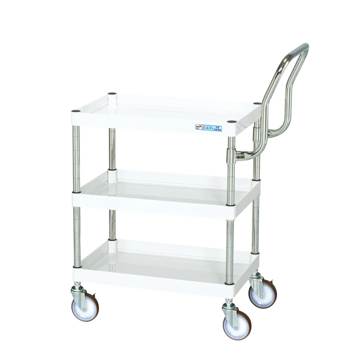 ツールワゴン 取っ手付き 中量3段 ゴム車