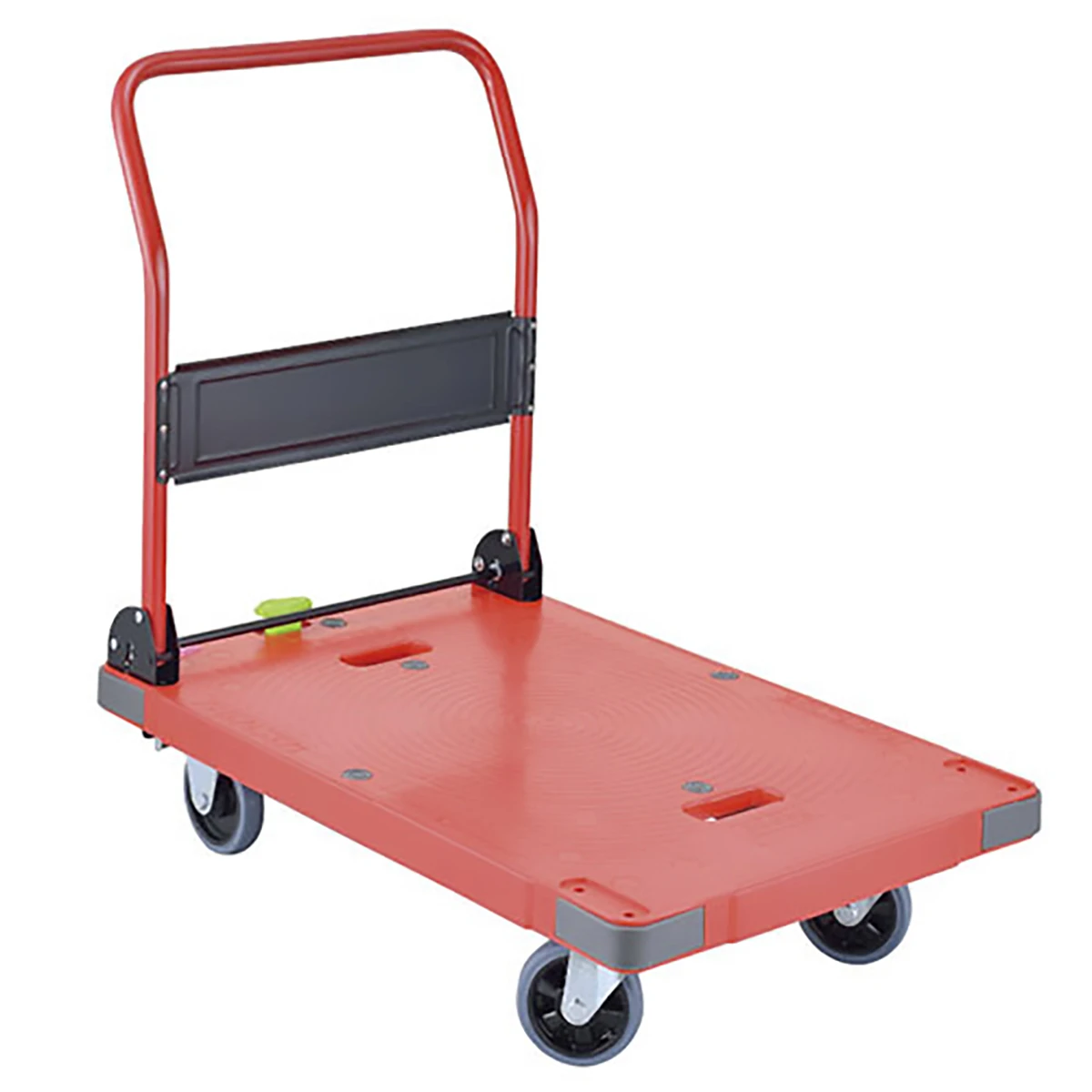 四輪台車 プラスチック 300kg ハンドル折りたたみ式 足踏み式ストッパー付 静音タイプ