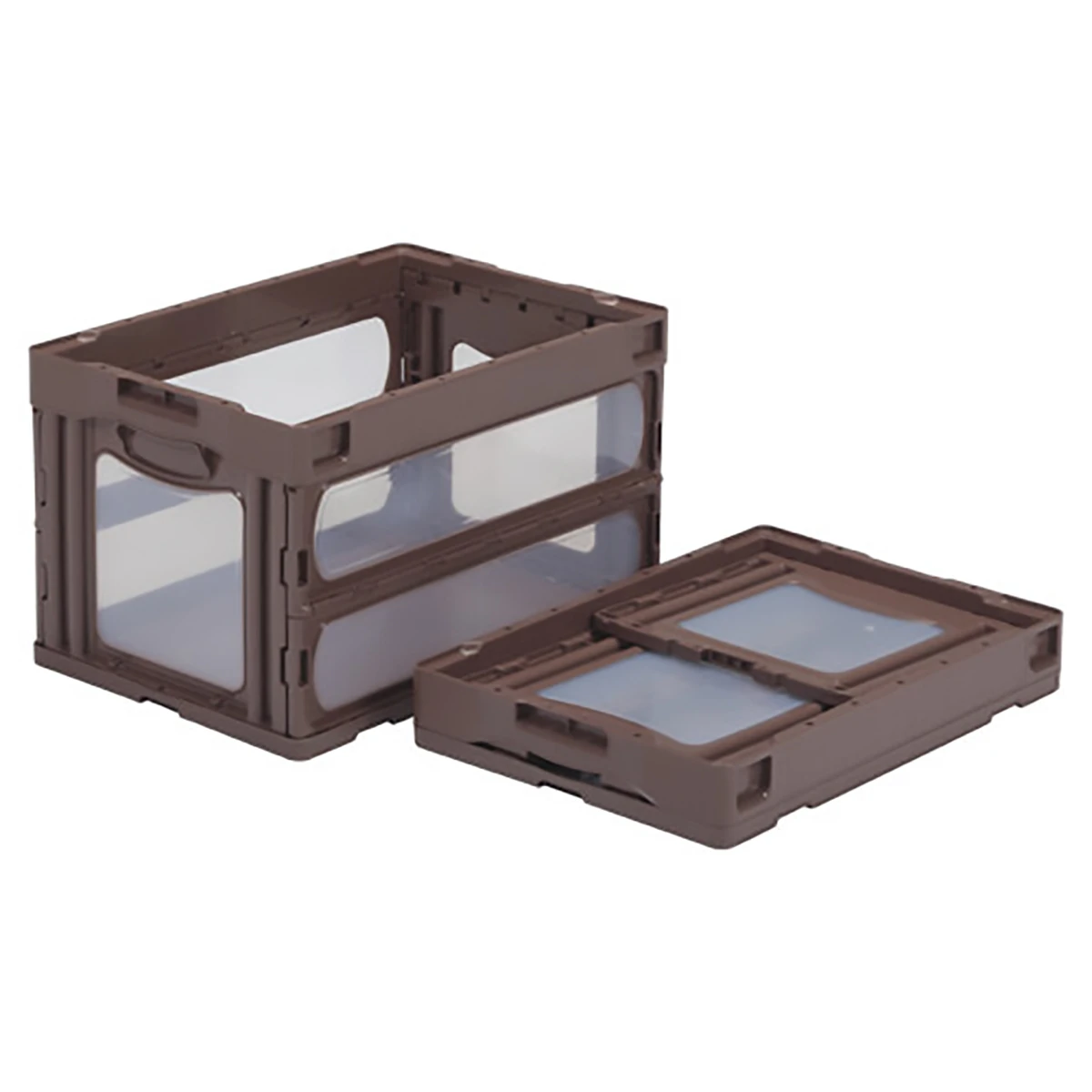 コンテナー 折りたたみ式 フタ無 透明/茶 5ヶセット