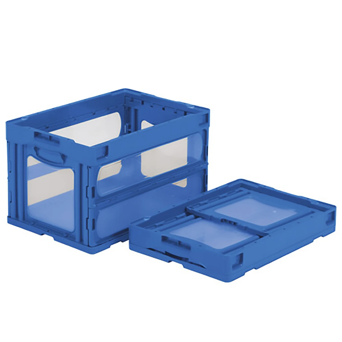 コンテナー 折りたたみ式 フタ無 透明/青 5ヶセット
