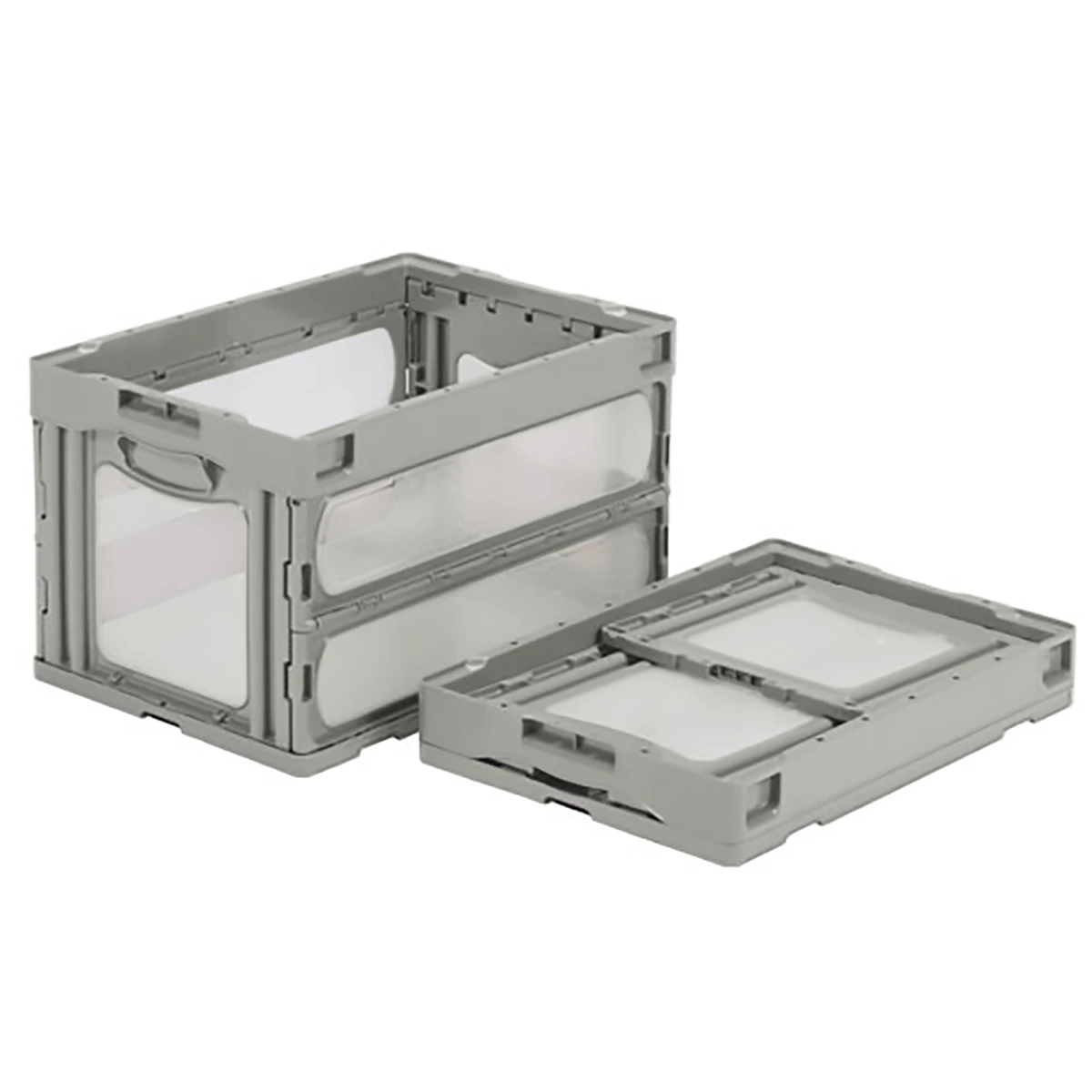 コンテナー 折りたたみ式 フタ無 透明/薄灰 5ヶセット