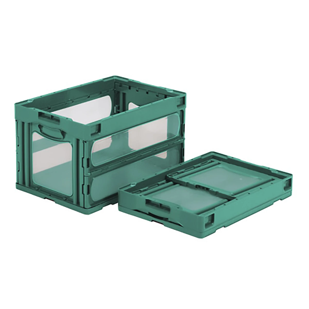 コンテナー 折りたたみ式 フタ無 透明/緑 5ヶセット