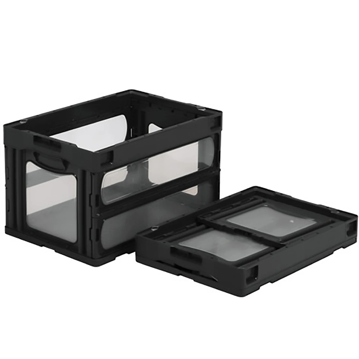 コンテナー 折りたたみ式 フタ無 透明/黒 5ヶセット