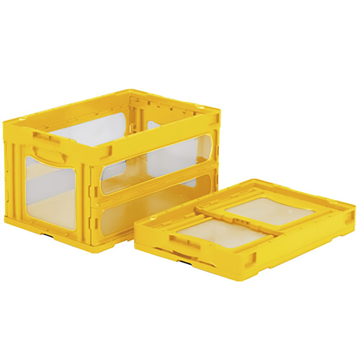 コンテナー 折りたたみ式 フタ無 透明/黄 5ヶセット