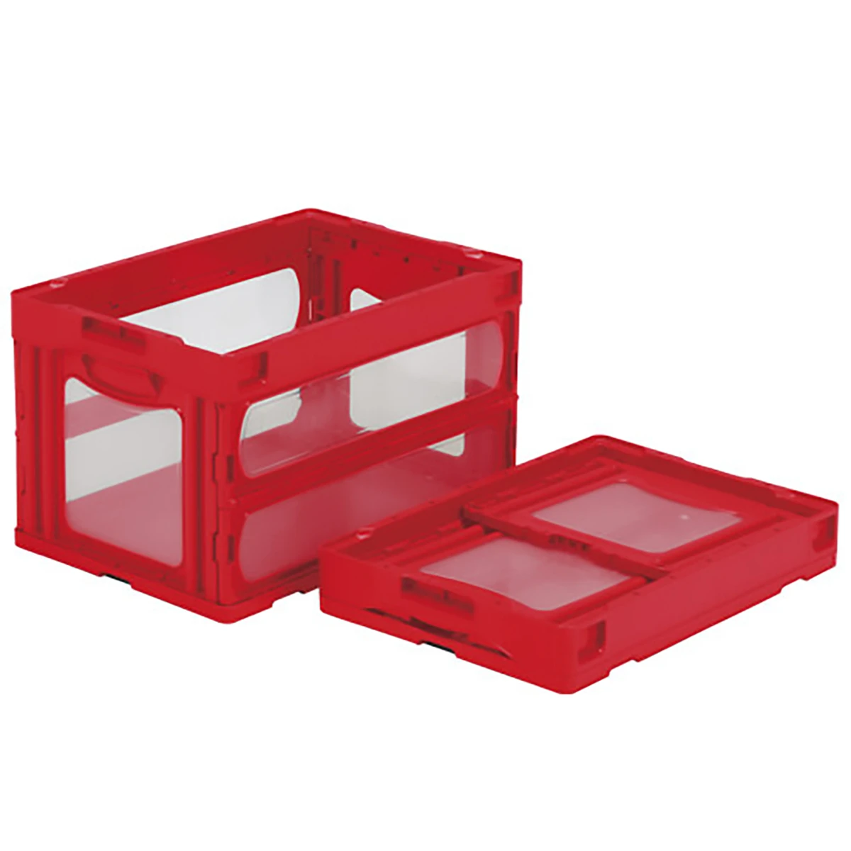 コンテナー 折りたたみ式 フタ無 透明/赤 5ヶセット