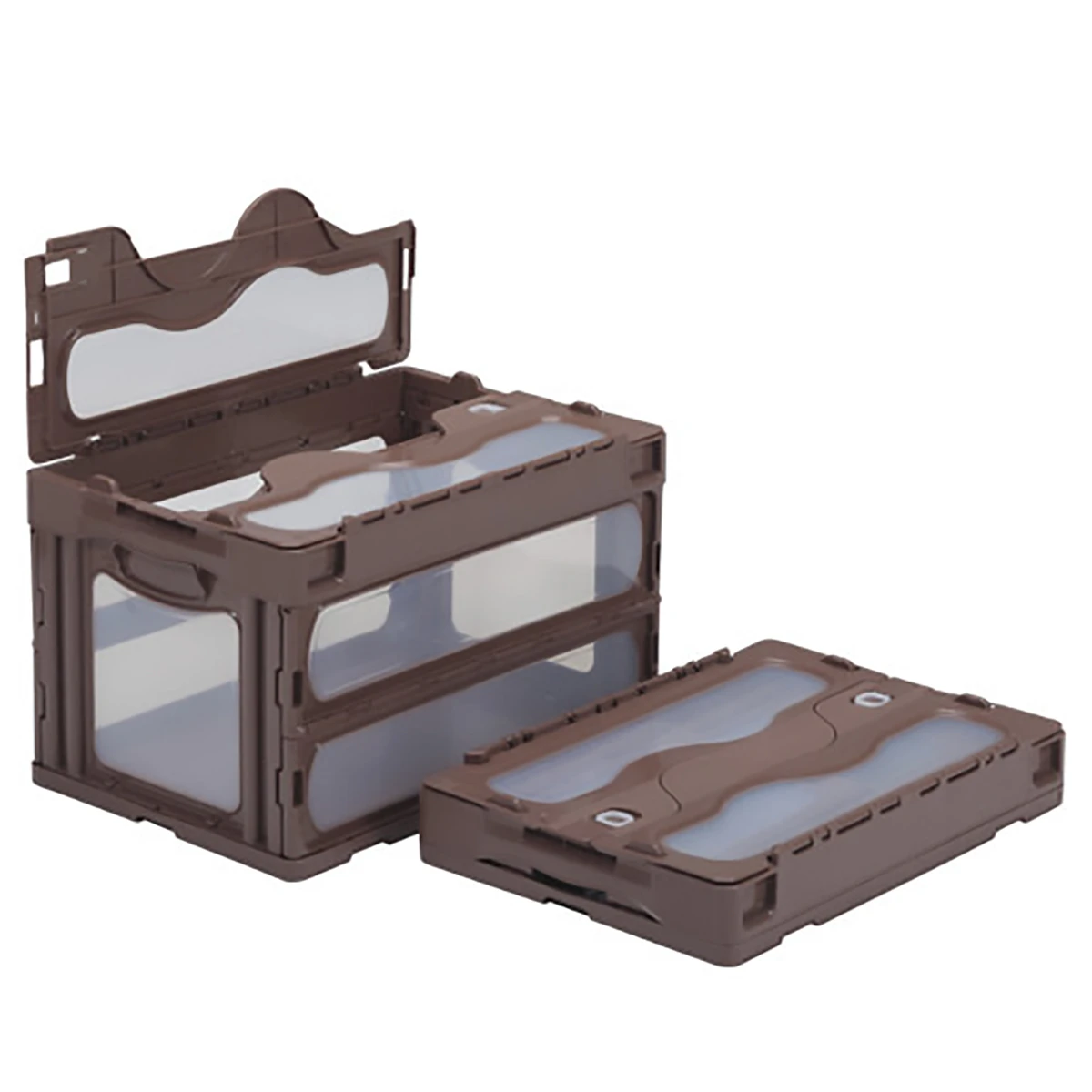 コンテナー 折りたたみ式 フタ有 透明/茶 5ヶセット