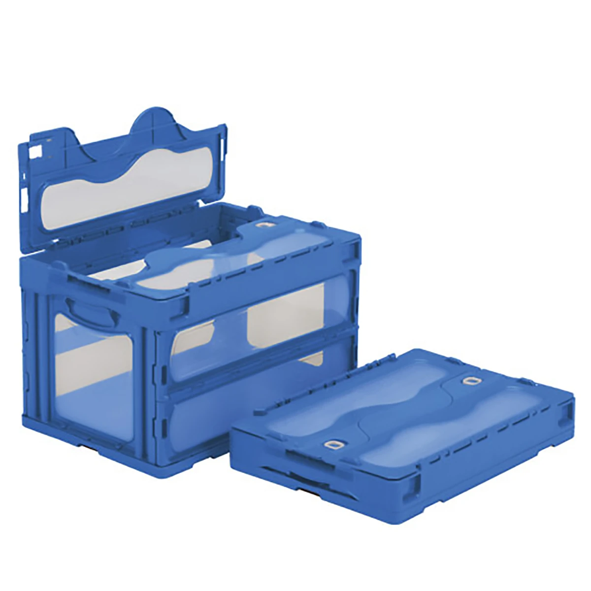 コンテナー 折りたたみ式 フタ有 透明/青 5ヶセット