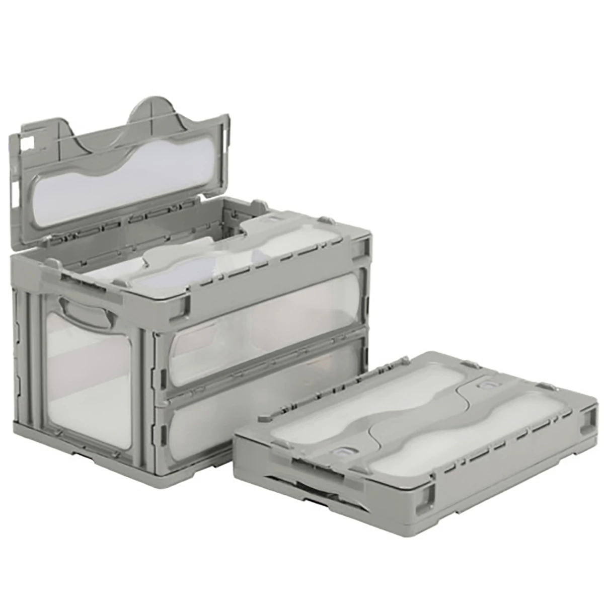 コンテナー 折りたたみ式 フタ有 透明/薄灰 5ヶセット