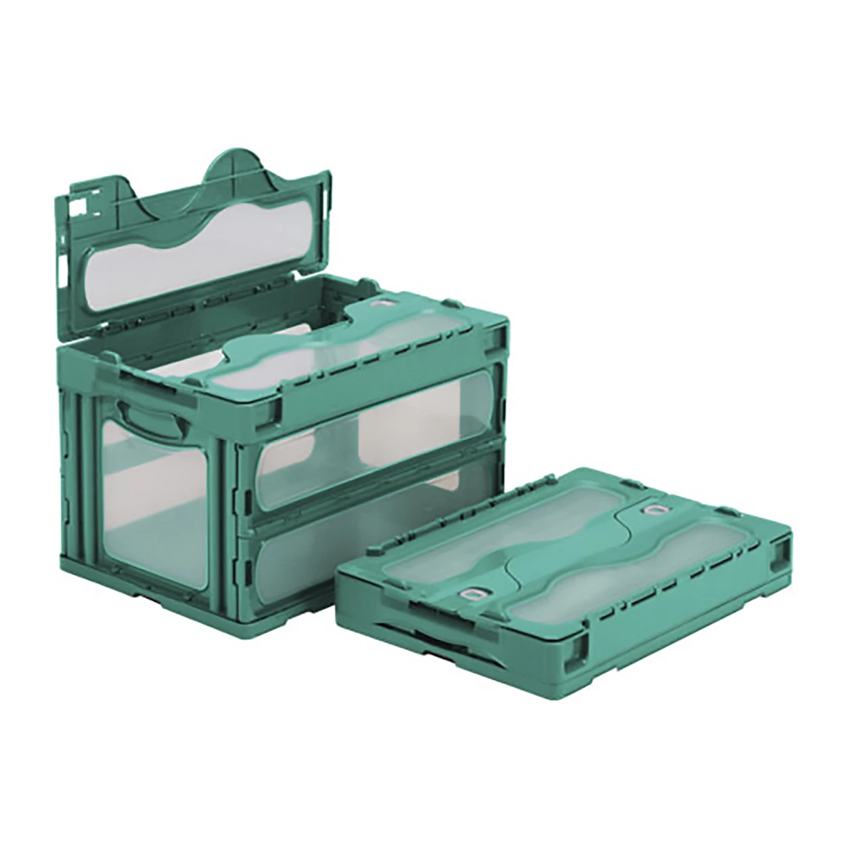 コンテナー 折りたたみ式 フタ有 透明/緑 5ヶセット