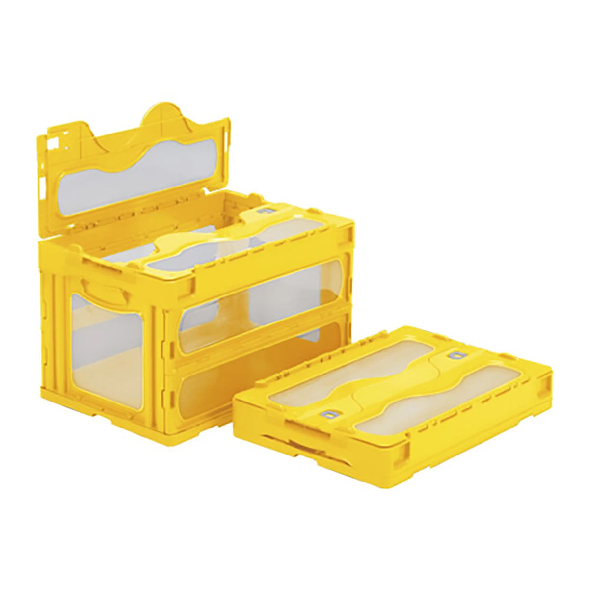 コンテナー 折りたたみ式 フタ有 透明/黄 5ヶセット