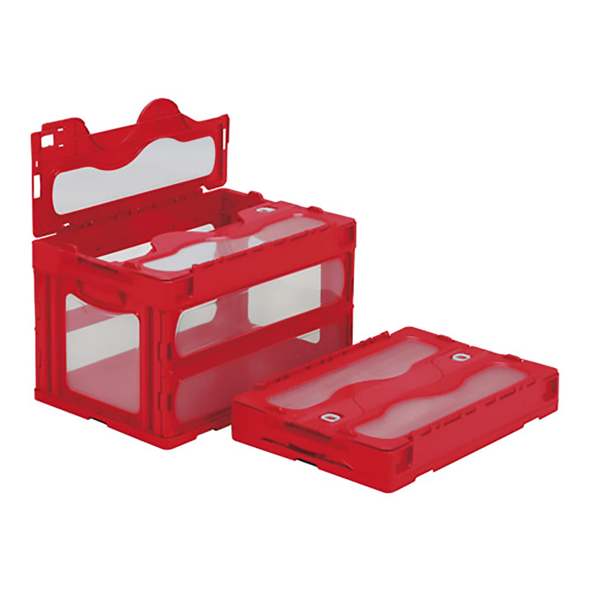 コンテナー 折りたたみ式 フタ有 透明/赤 5ヶセット