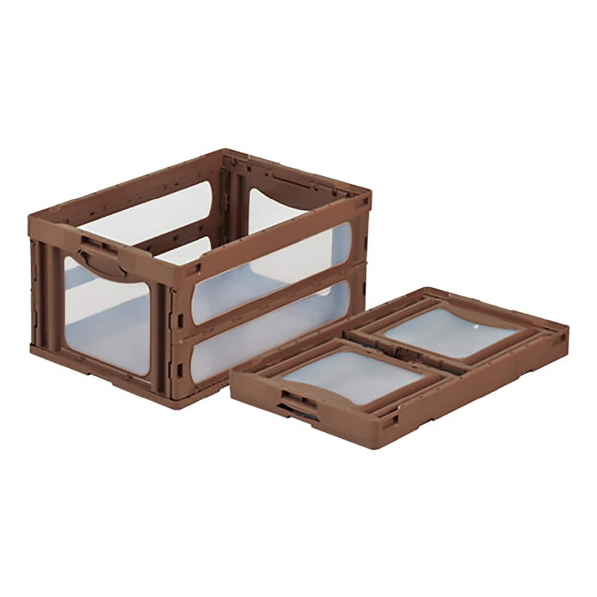 コンテナー 折りたたみ式 フタ無 透明/茶 5ヶセット