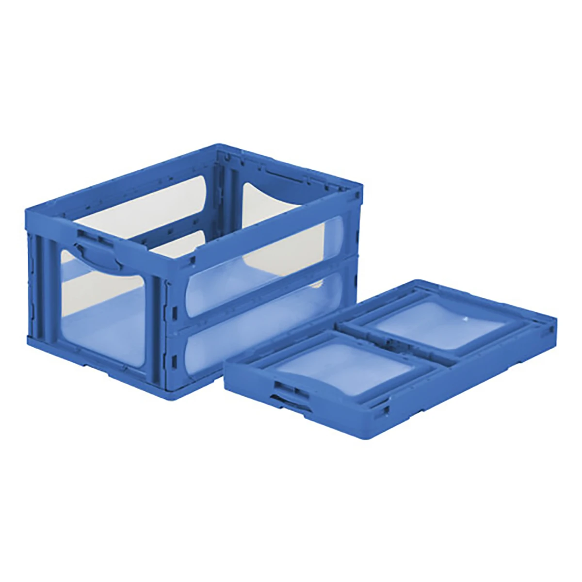 コンテナー 折りたたみ式 フタ無 透明/青 5ヶセット