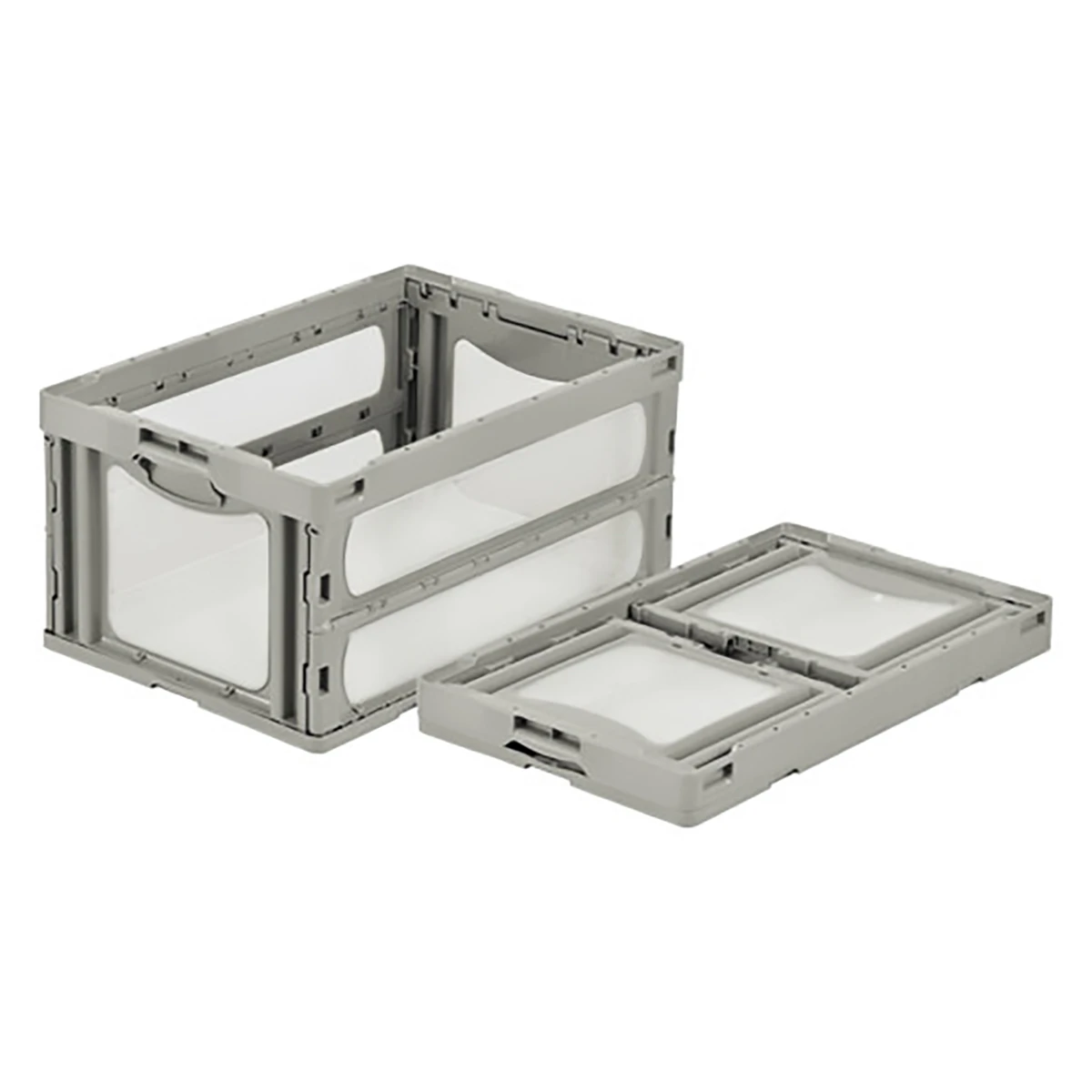 コンテナー 折りたたみ式 フタ無 透明/薄灰 5ヶセット