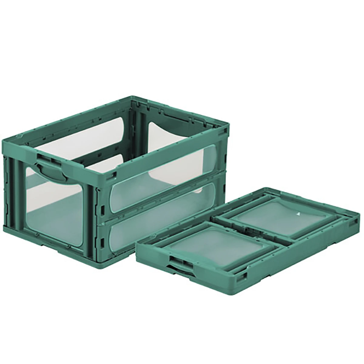 コンテナー 折りたたみ式 フタ無 透明/緑 5ヶセット