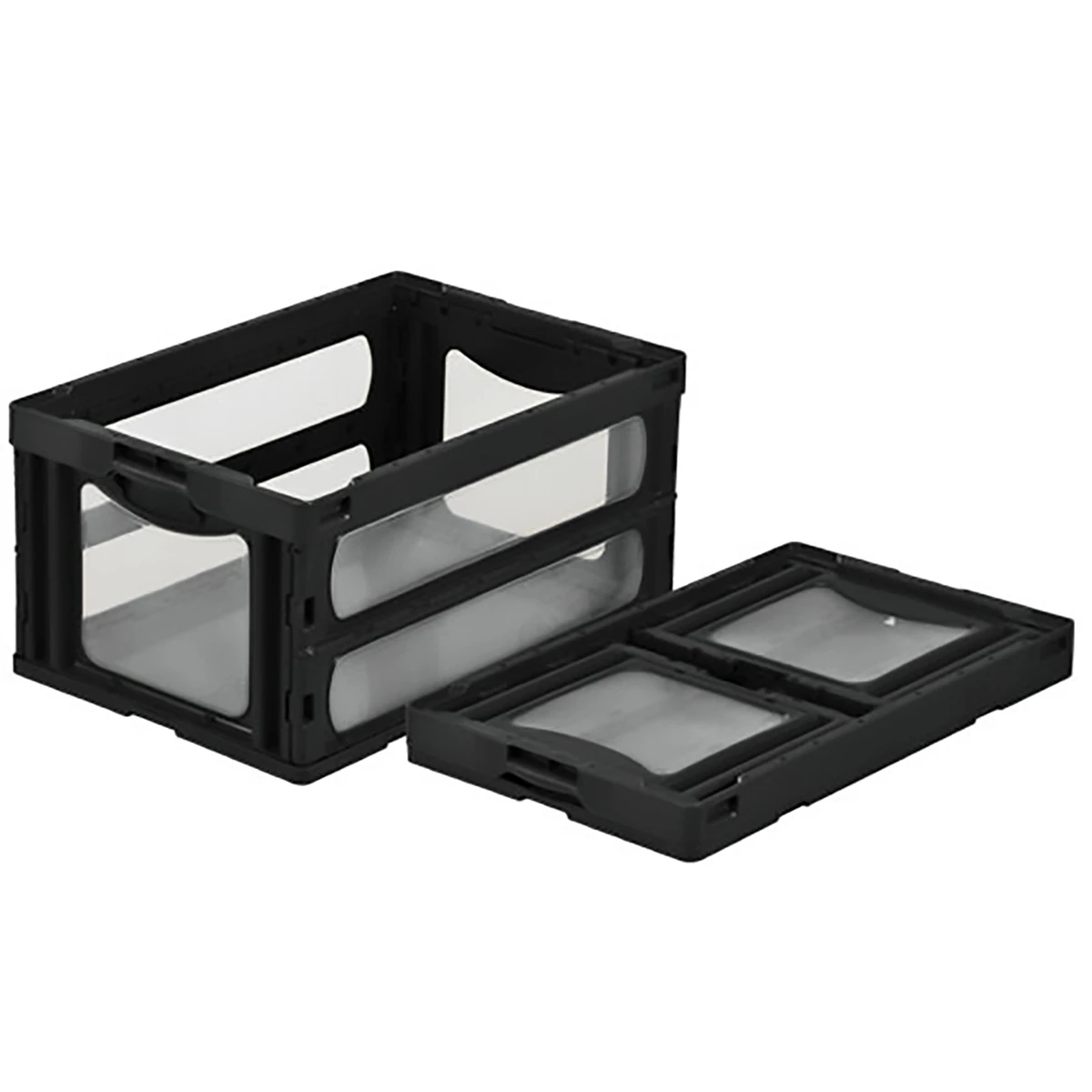 コンテナー 折りたたみ式 フタ無 透明/黒 5ヶセット
