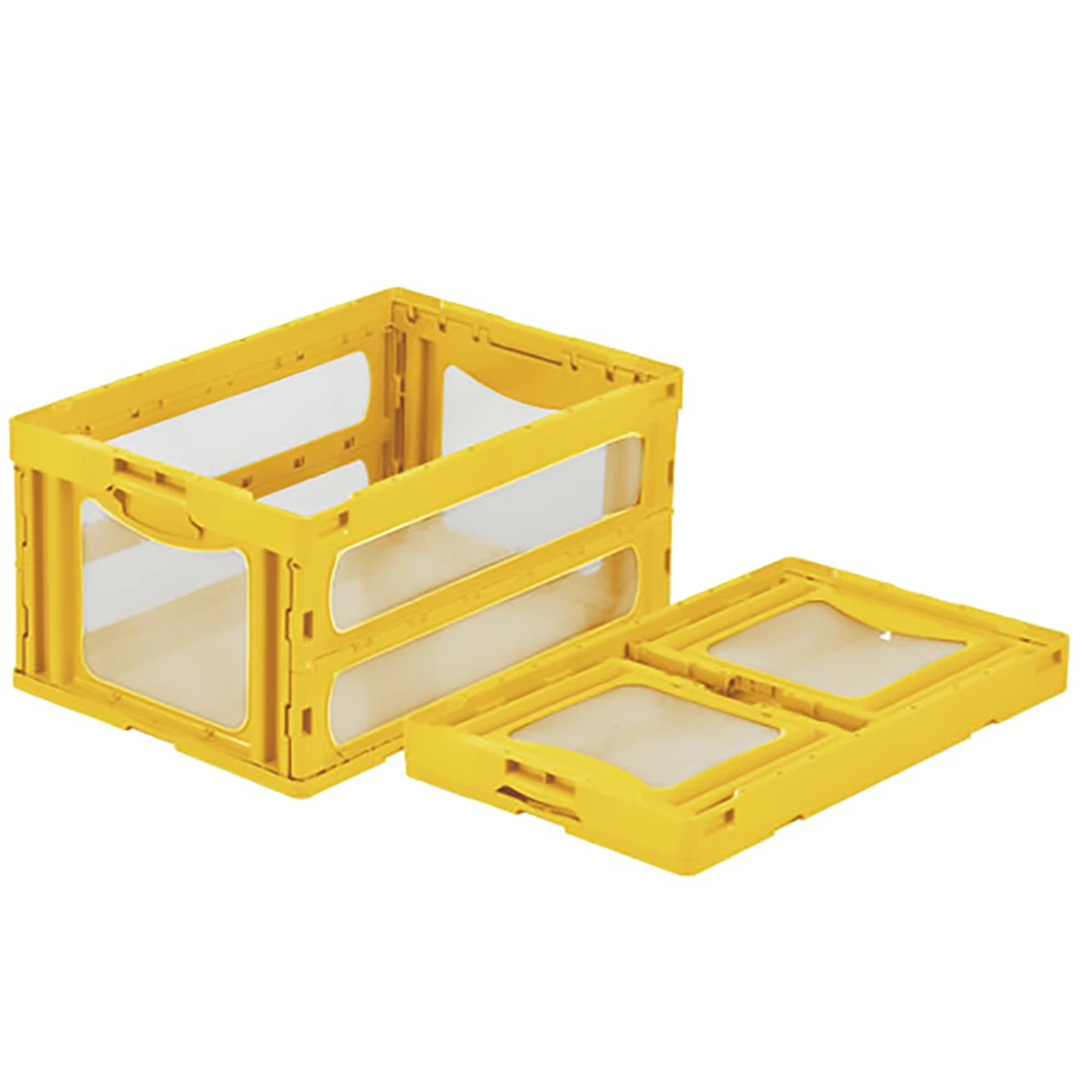 コンテナー 折りたたみ式 フタ無 透明/黄 5ヶセット