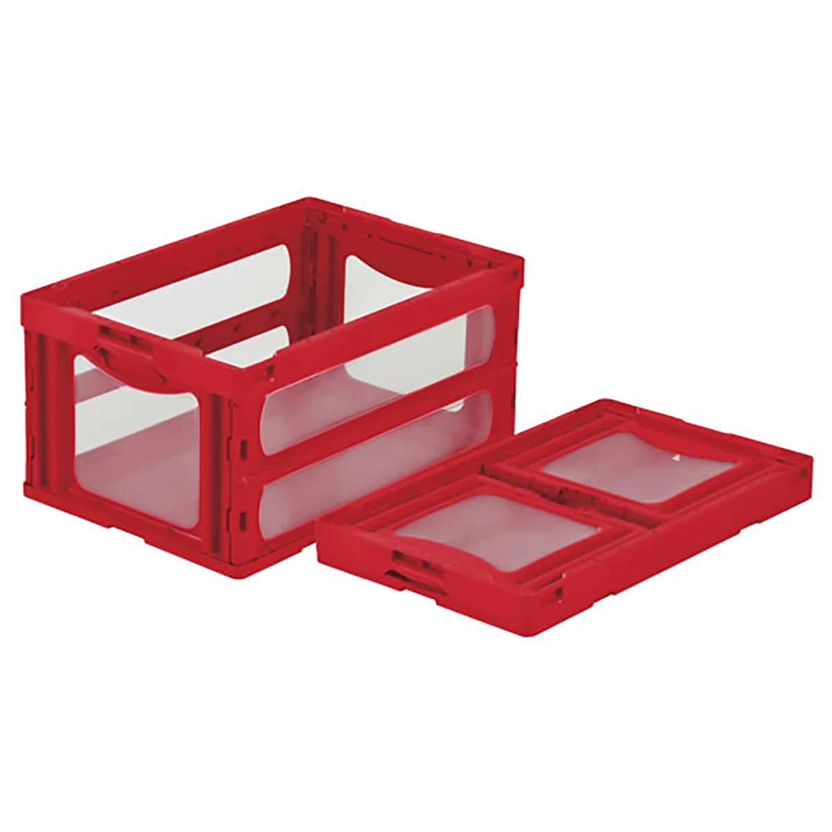 コンテナー 折りたたみ式 フタ無 透明/赤 5ヶセット