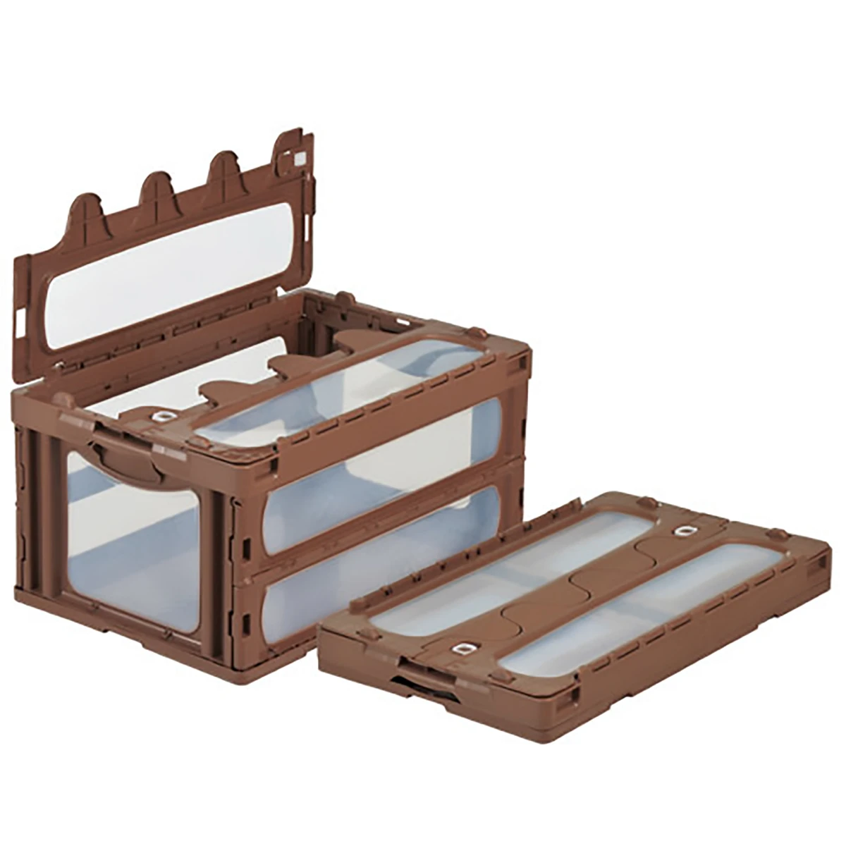 コンテナー 折りたたみ式 フタ有 透明/茶 5ヶセット