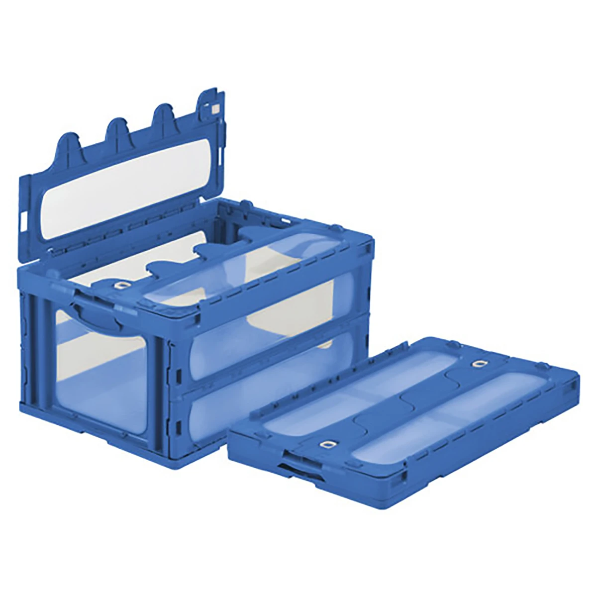 コンテナー 折りたたみ式 フタ有 透明/青 5ヶセット