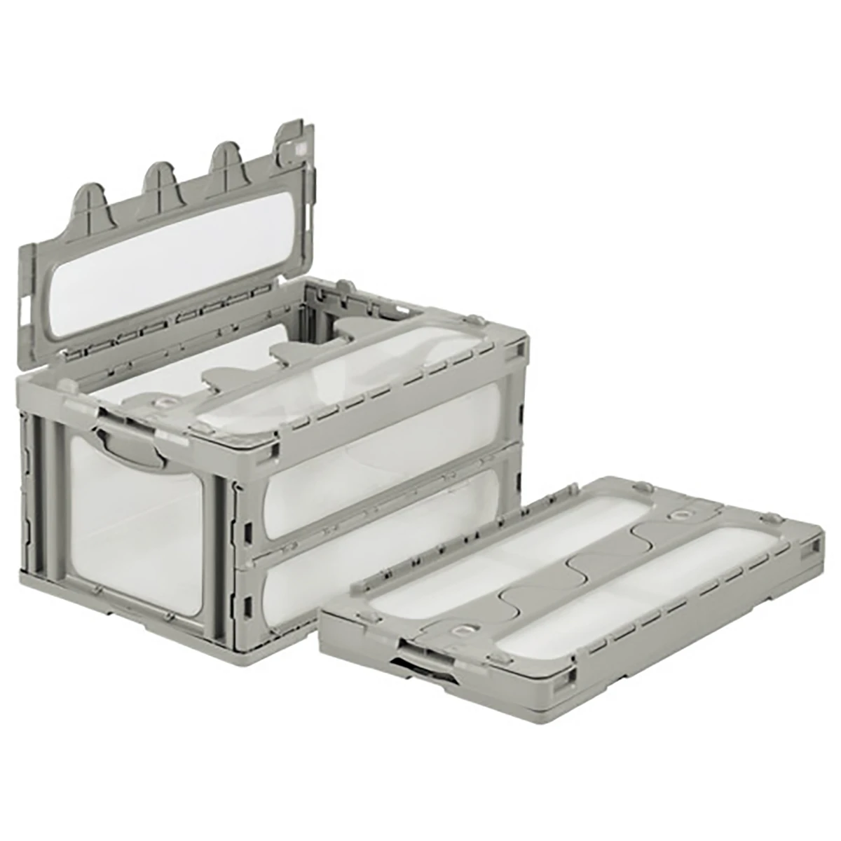 コンテナー 折りたたみ式 フタ有 透明/薄灰 5ヶセット