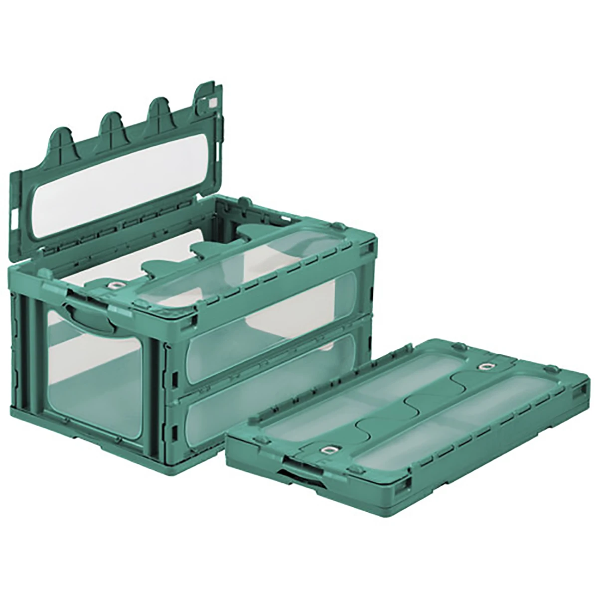 コンテナー 折りたたみ式 フタ有 透明/緑 5ヶセット