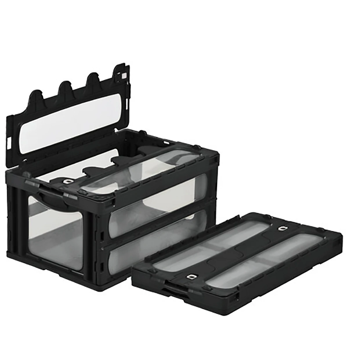コンテナー 折りたたみ式 フタ有 透明/黒 5ヶセット