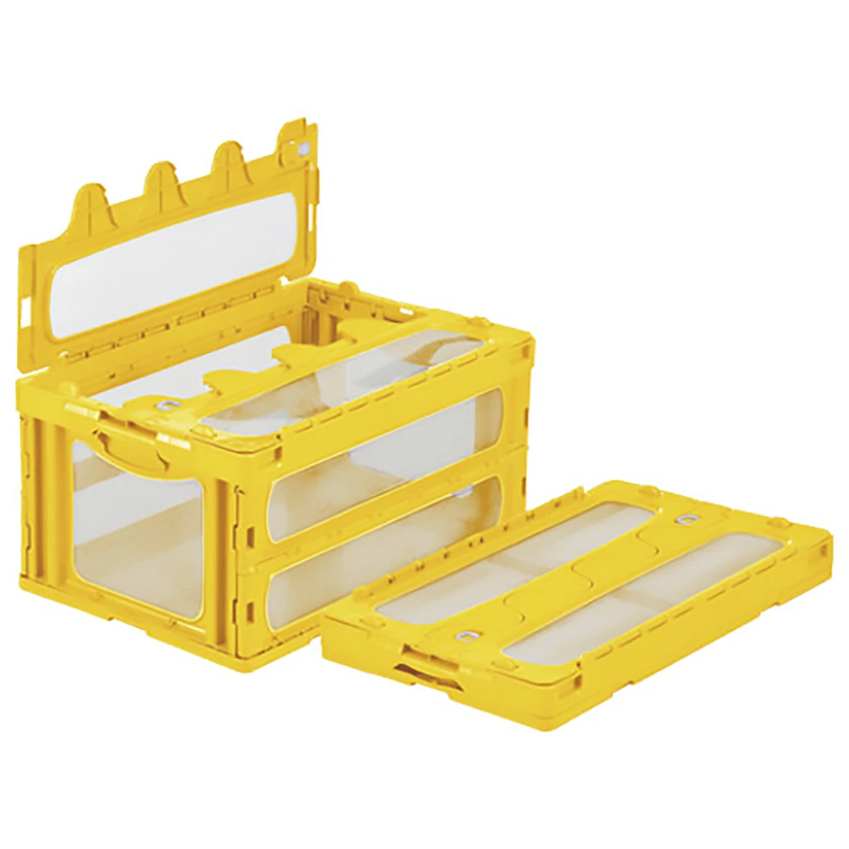 コンテナー 折りたたみ式 フタ有 透明/黄 5ヶセット