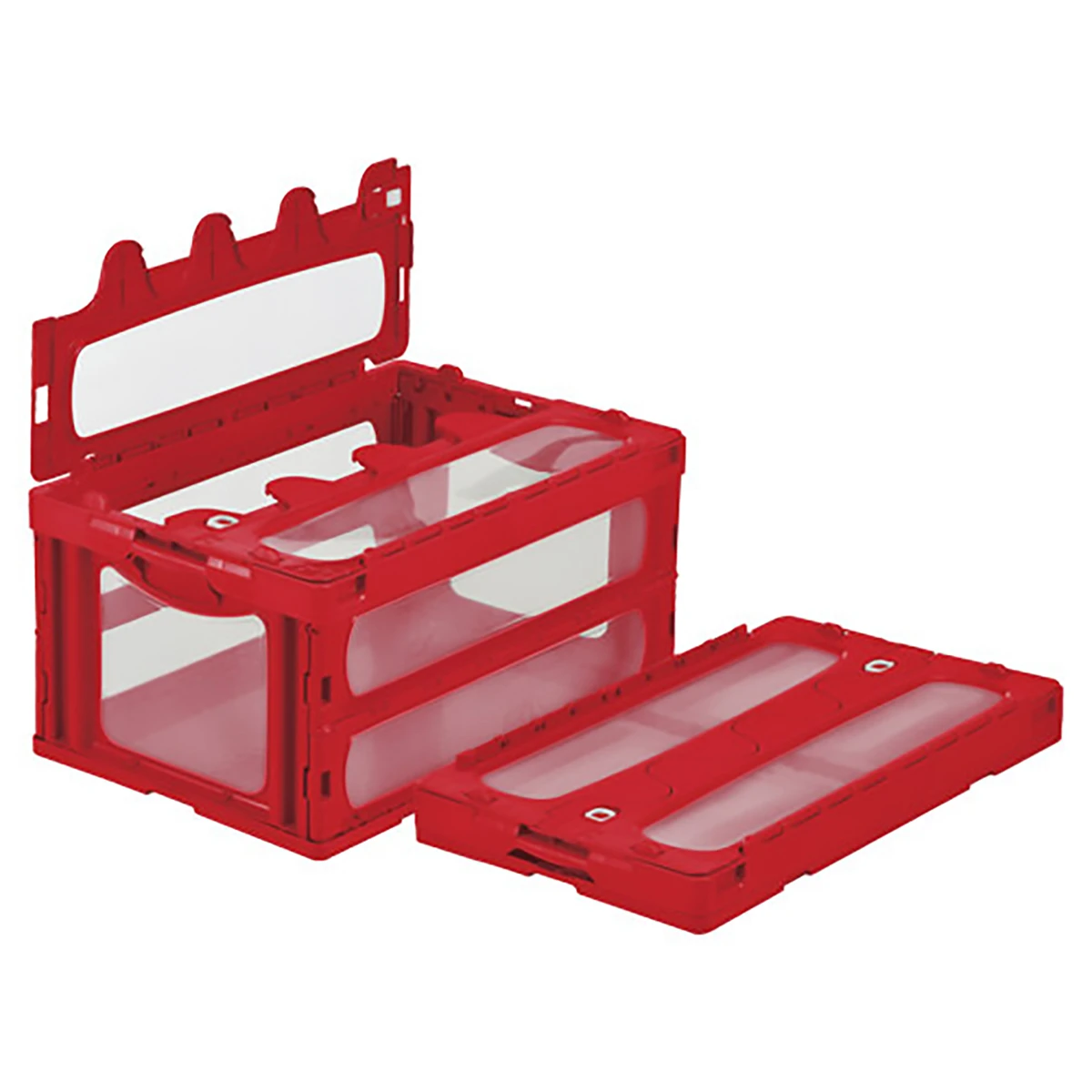 コンテナー 折りたたみ式 フタ有 透明/赤 5ヶセット